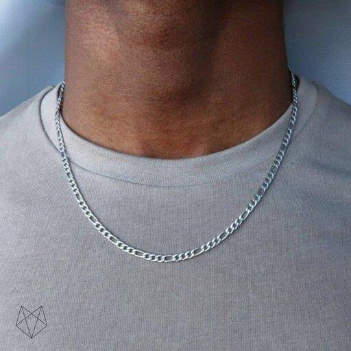 گردنبند مردانه زنجیر فیگارو استیل رنگ ثابت رنگ نقره‌ای